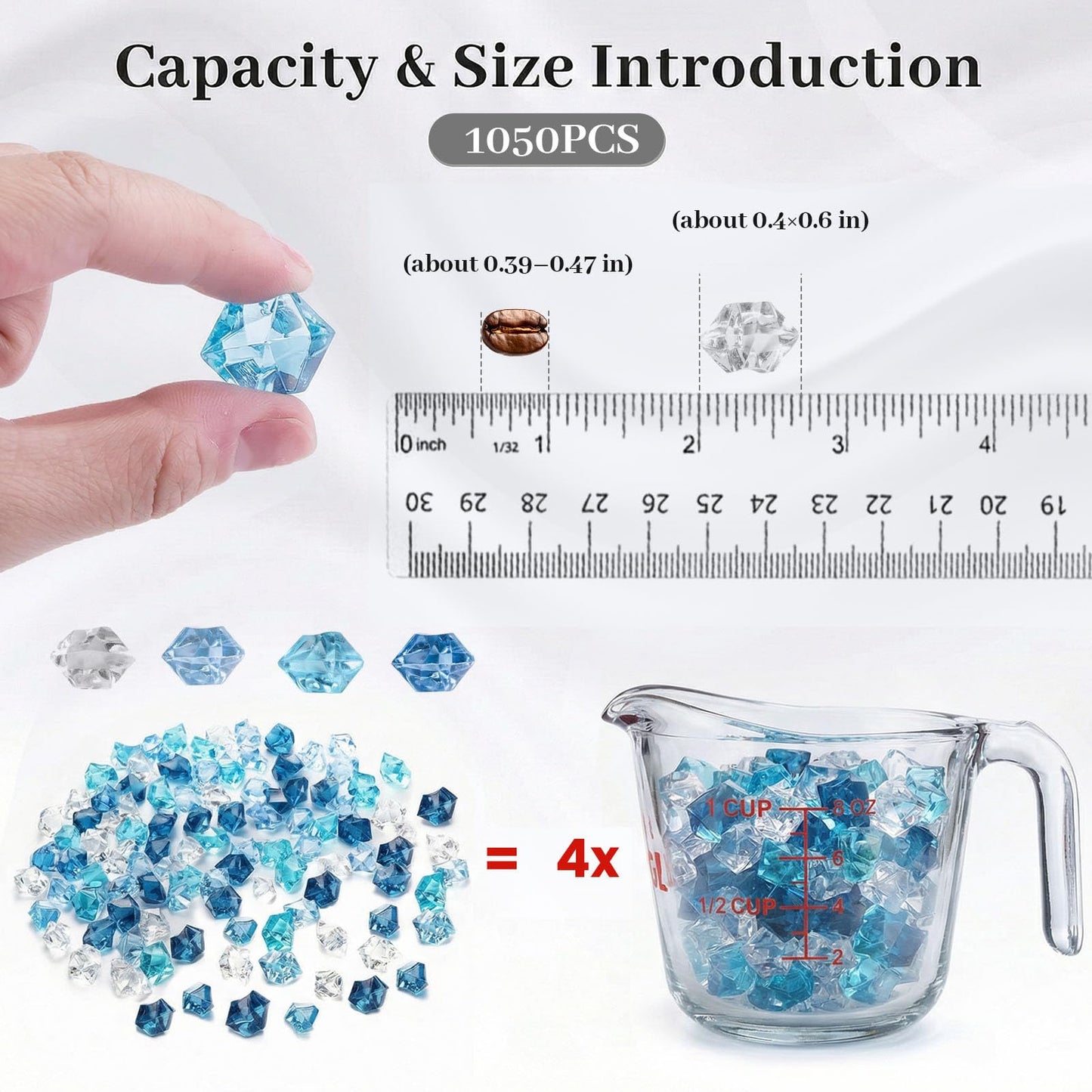 DomeStar 1050PCS 0.4 x 0.6inch Small Mixed Blue Fake Ice Rocks Vase Fillers, Aquarium Gravels Small Stones for Fish Tanks Decorations Home Table Scatter