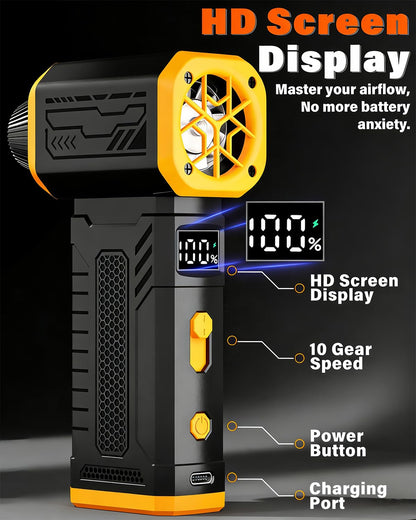 Compressed Air Duster, 130K RPM Powerful Cordless Electric Mini Blower with Display, 10-Gear Adjustable Jet Fan with Fast Charging, Rechargeable Dust Blower for Home, Outdoor and Car (Black, Blow)