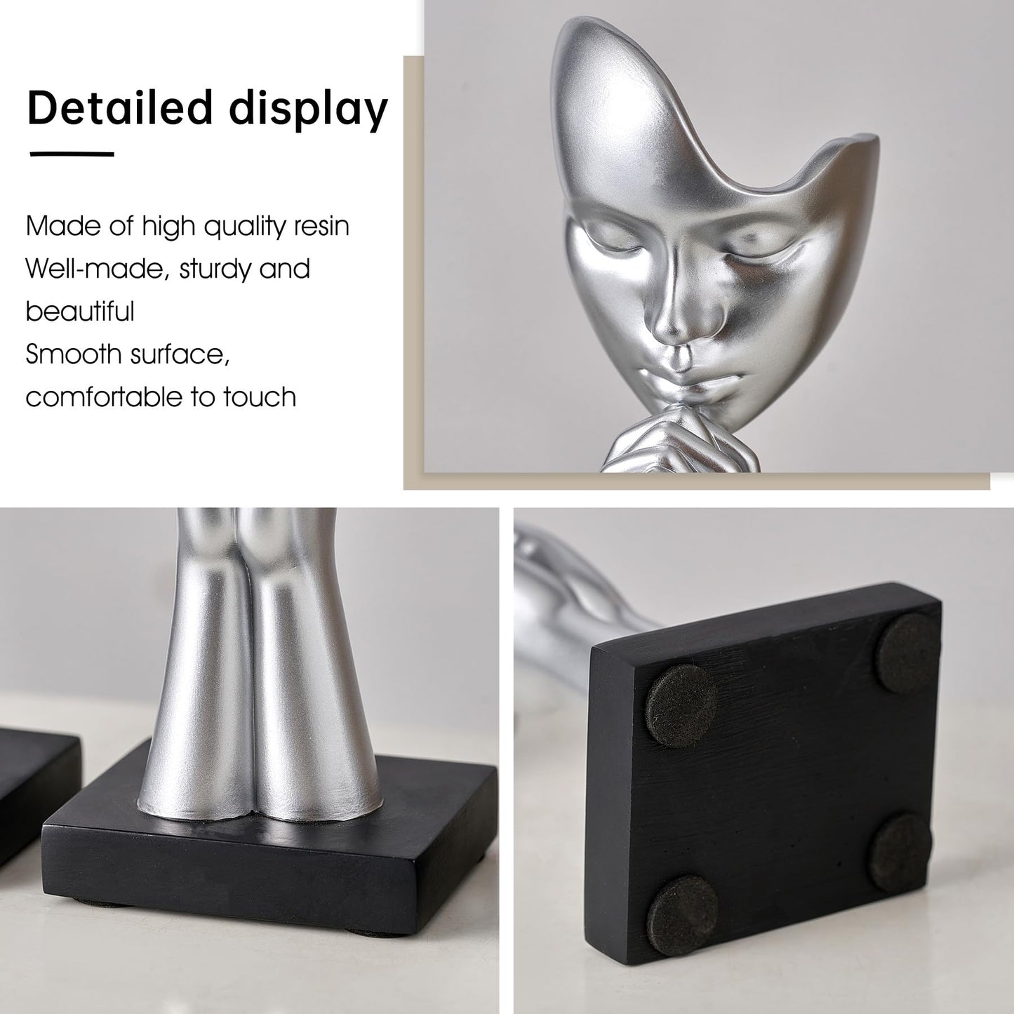 3 Pcs Silver Decor Prayer Statues, Modern Prayer of Peace Figurines Shelf Decor Accents, Abstract Art Sculpture Home Decorations for Living Room Bedroom Office Bookshelf Coffee Table, Gifts for Women