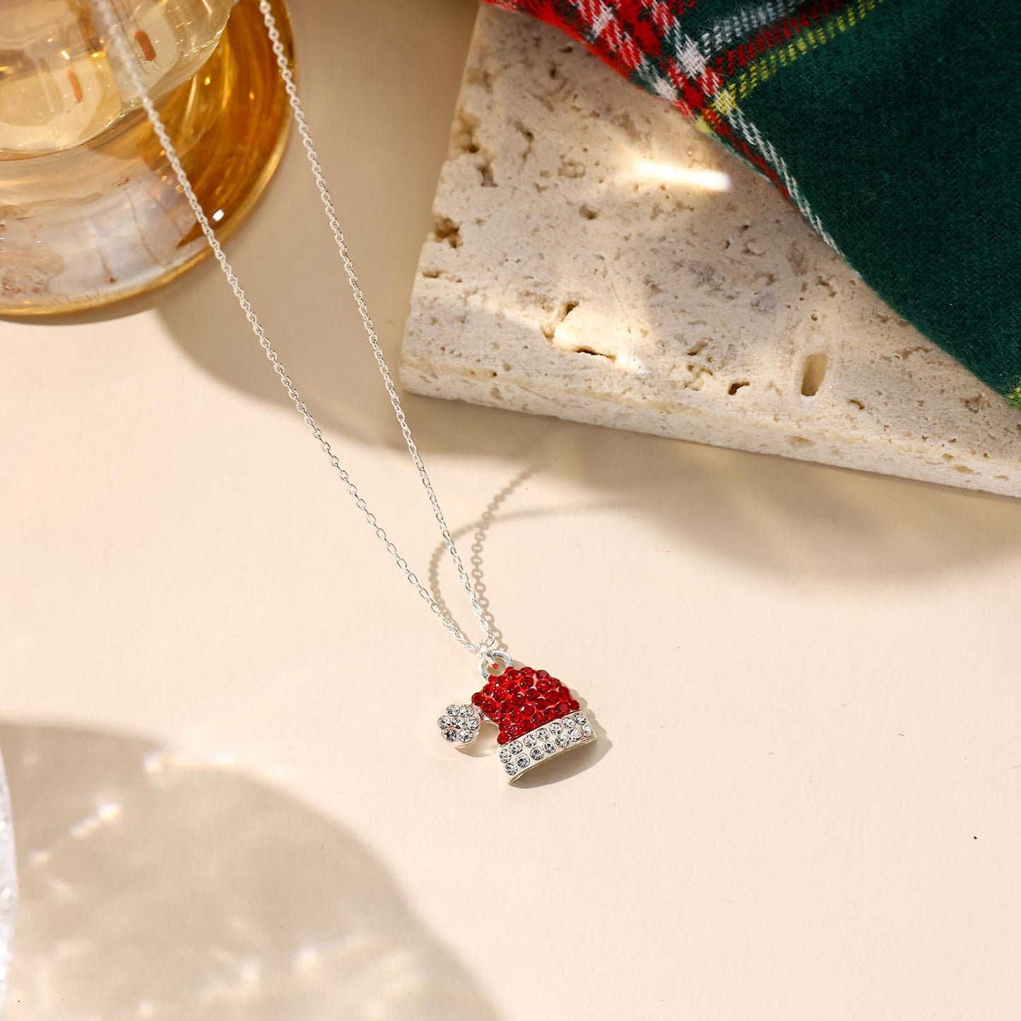 MYANAIL Christmas Earrings for Women Jewelry Gift Rhinestone Stud Earrings for Women Red Crystal Santa Hat Dangle Earrings Necklace Set Santa Hat Drop Earring (Christmas Hats Necklace)