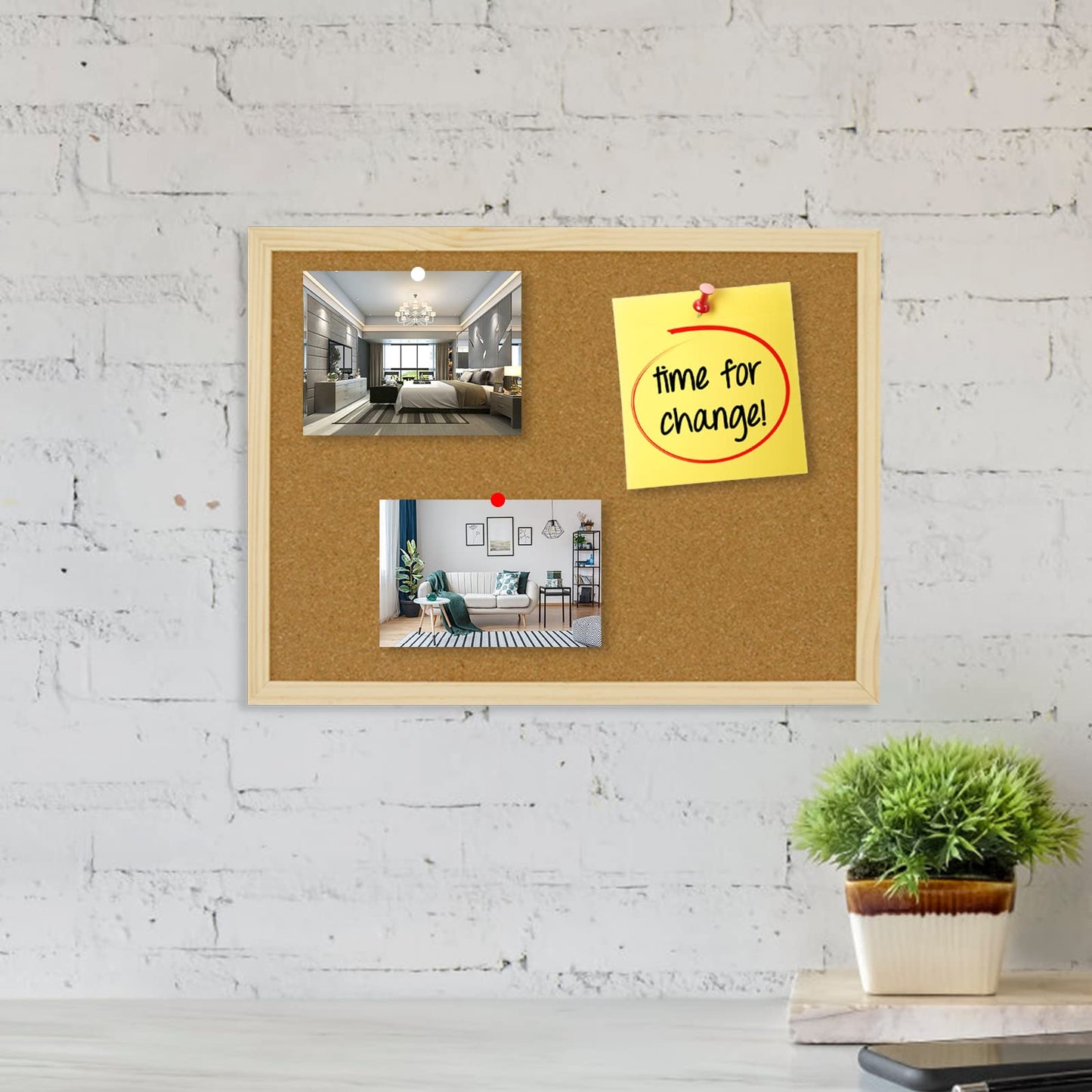 OWLKELA 60x40cm Thicken Cork Notice Pin Memo Board with 10 Pushpins and Hanging Rings Vision Bulletin Board for Office, Classroom or Home Classic Wooden Frame