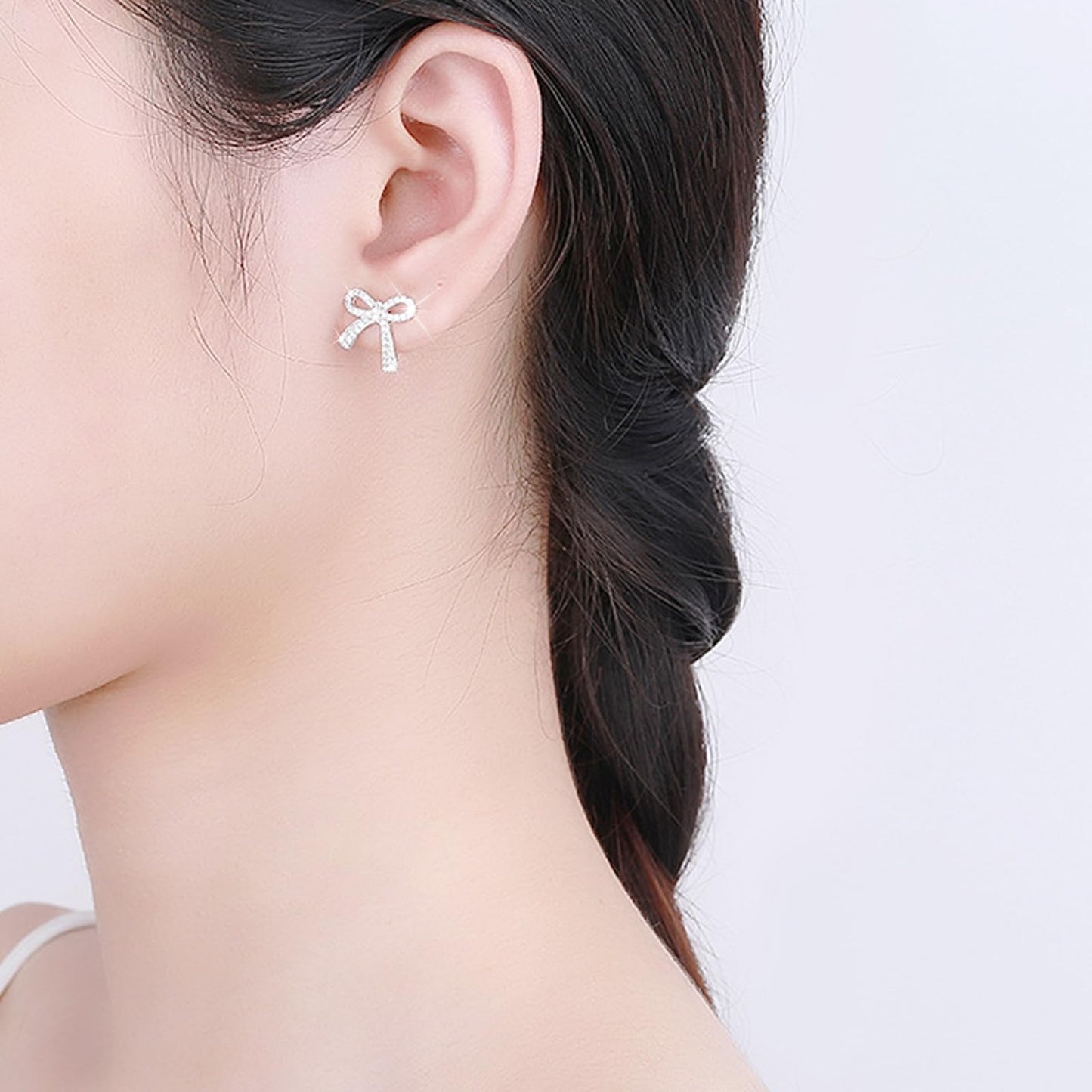 Silver Bow Earrings for Women Trendy Sparkly Rhinestone Chain Tassel Earrings Cute Ribbon Stud Earring Daily Party Jewerly Gifts Christmas Stocking Stuffers