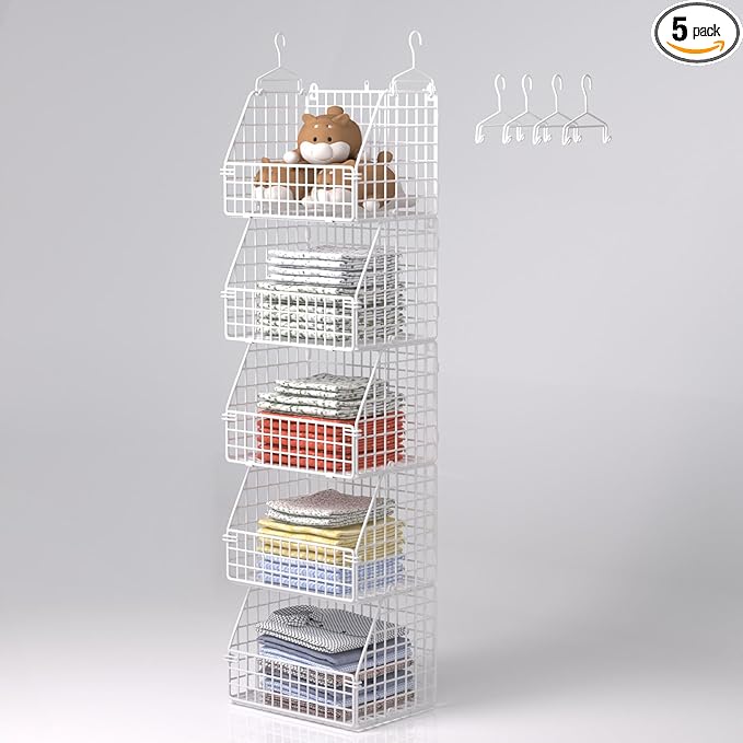 Hanging Closet Organizer and Storage, Clothes Hanging Shelves Wire Baskets