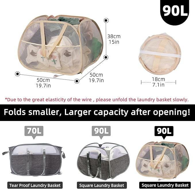Collapsible Laundry Basket, 90L Foldable Pop-up Laundry Hamper