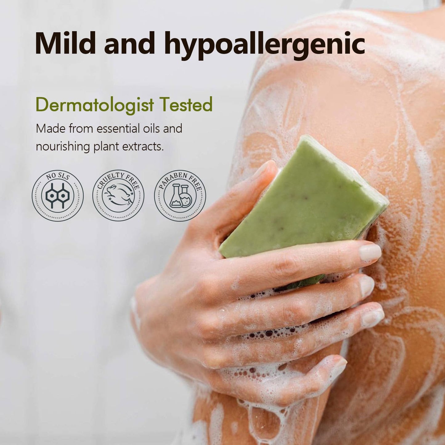 PALFICAB Green Tea Soap, Natural Bath Soap with Tea Leaves, Coconut Oil, Shea Butter, Homemade - Vegan Bar Soap with Cold Pressed For Face and Body, Help Moisturizing Soften Dry Skin, 2 Bars