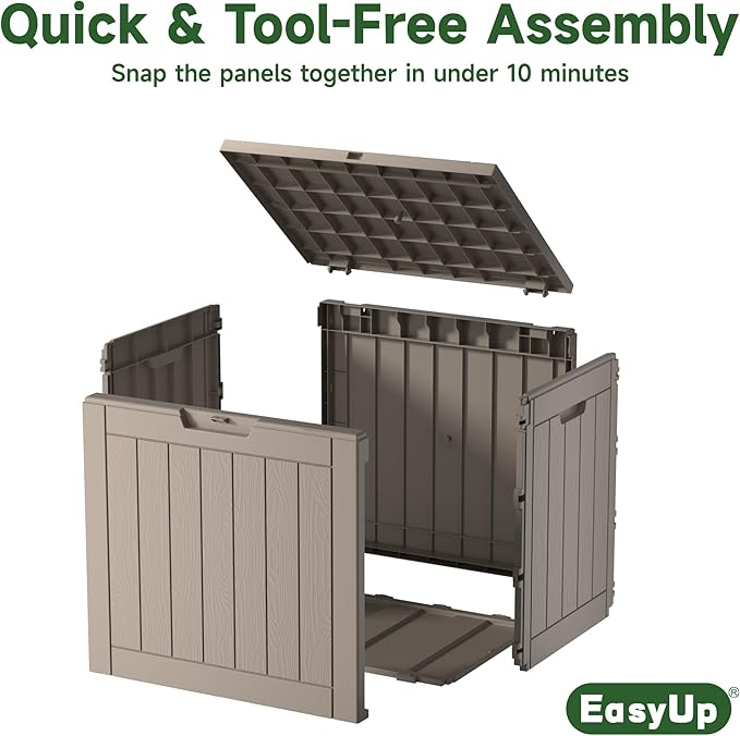 EasyUp 36 Gallon Outdoor Storage Box Waterproof, Resin Outdoor Deck Box, Lockable Deck Boxes for Garden Tools Equipment and Cushions (Gray)