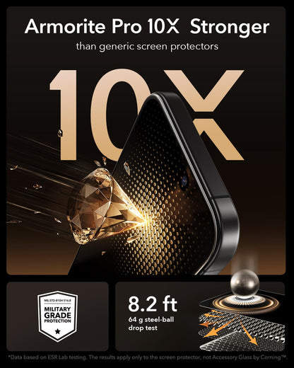 ESR Accessory Glass by Corning™ 3 Pack 9H+ Glass for iPhone 17 Pro Max Screen Protector, Military Grade Shatterproof & Durable with UltraFit Tray