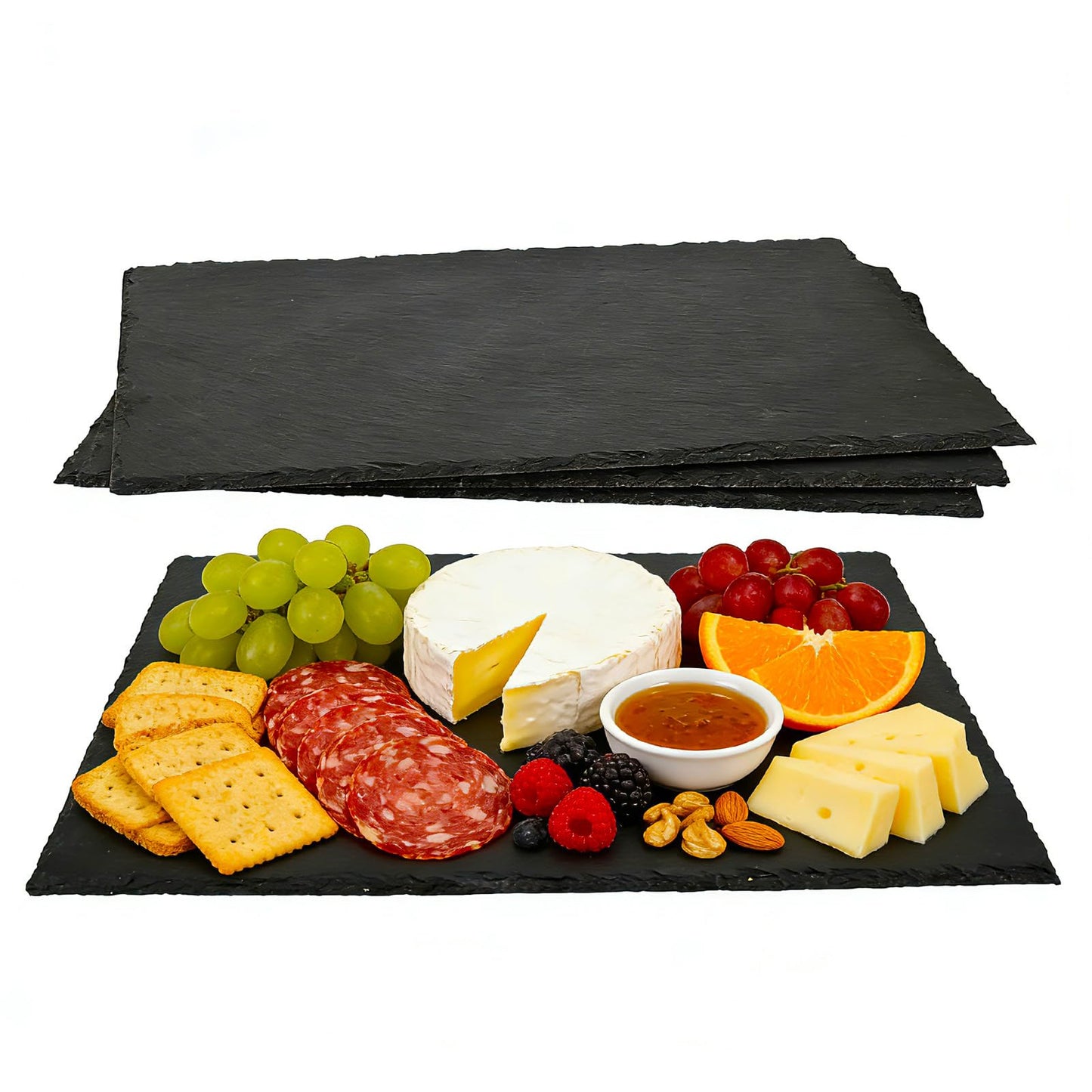 4PCS 16inch*12inch Slate Cheese Board Tray Charcuterie Boards Slate Placemats,Natural Food Contact Safe Stone,Suitable for Sushi, Party, Gift, Fruit, Meat