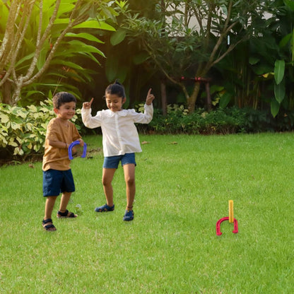 Rubber Horseshoes Game Set for Outdoor and Indoor Games - Perfect for Tailgating, Camping, Backyard and Inside Fun for Adults and Kids by Hey! Play! Black, 12 X 13.5 X 12"