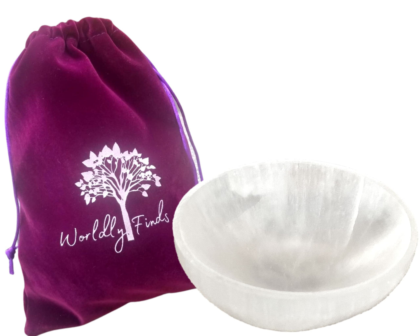 Worldly Finds Selenite Crystal Smudge Bowl 4 Inch, 6 Sizes, Hand-Carved, Moroccan Crystal Holder to Charge, Cleanse Crystals, Charging, Smudging Bowl, Spiritual Gifts, Wicca Supplies (4" Large)