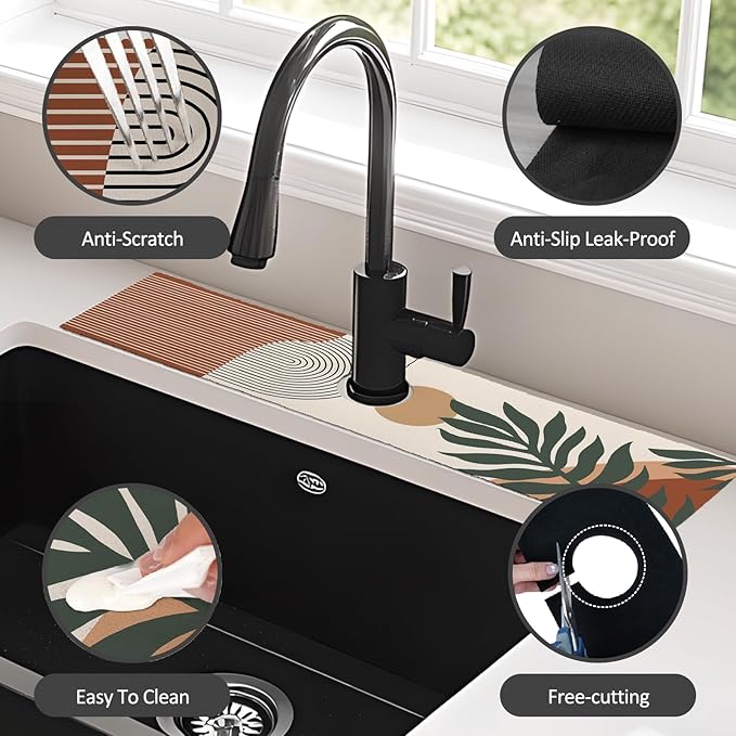 2PCS 24" X 5.5" Kitchen Sink Splash Guard Faucet Mat Boho Super Absorbent Fast