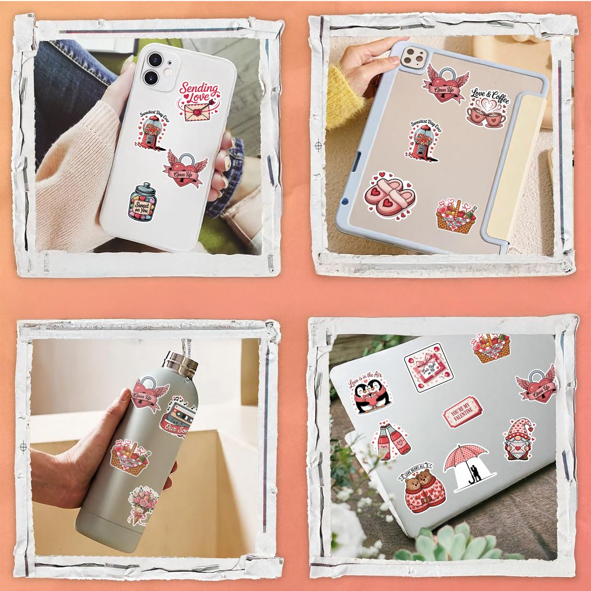 60Pcs Valentine's Day Sticker Pack – Cute Love-Themed Stickers with Hearts, Roses, Bears, Candy, Music, and Sweet Quotes – Perfect for Scrapbooking, Journaling, Gifts, and Valentine's Decorations