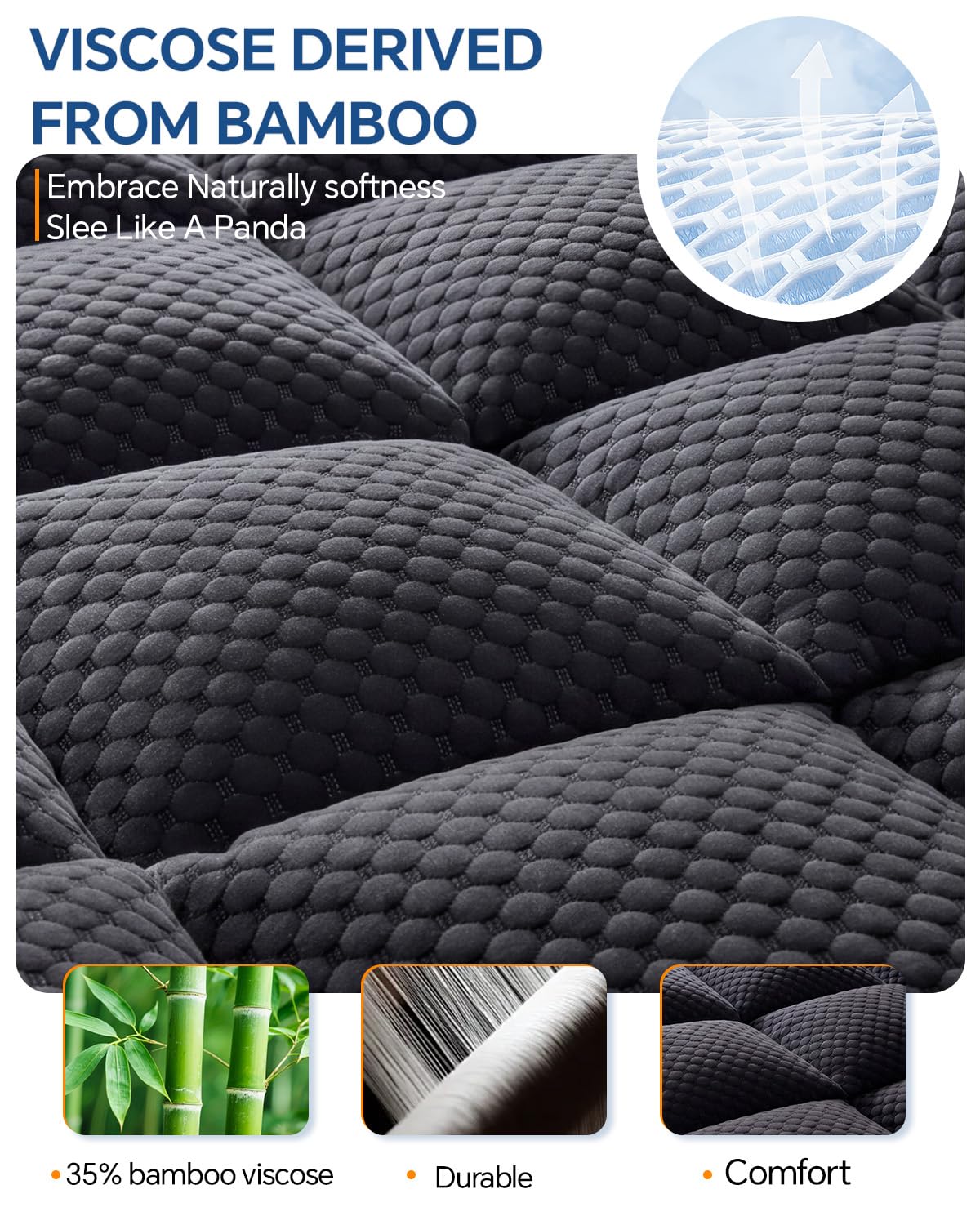 BEDELITE Dorm Room Essentials, Dual Layer 4 Inch Twin XL Memory Foam Mattress Topper for College Students Back to School, 2 Inch Pillow Top Mattress Pad and 2 Inch Cooling Gel Foam (Black)