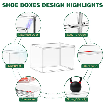 EZJOB 3 Pack X-Large Acrylic Shoe Display Case Size 14 Clear Stackable Handbag Organizer Sneaker Storage Box Shoe Contianers with Magnetic Door Purse Organizer for Closet