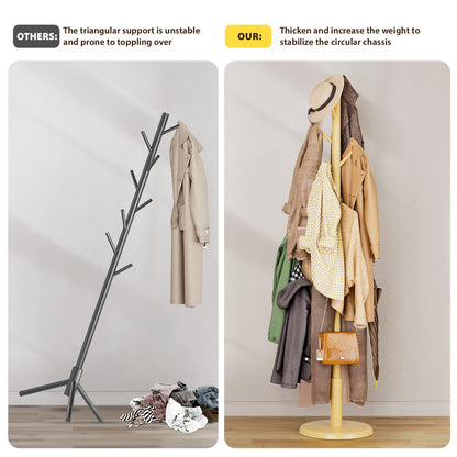 Taitiy Solid Wood Coat Rack Freestanding Coat Tree with 10 Hooks for Bedroom, Livingroom, Entryway, Sturdy Coat Hanger Stand for Hats, Coats, Scarves, Handbags, Purses