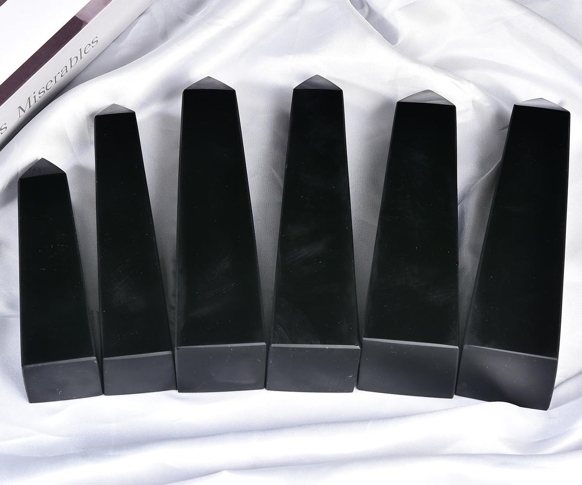 JIC Gem Black Obsidian Large Healing Crystals Wand 4 Faceted Crystal Point Obelisk Gemstone Natural Reiki Energy Stone for Meditation Crystal Grid Decoration 1.1-1.7 Lbs