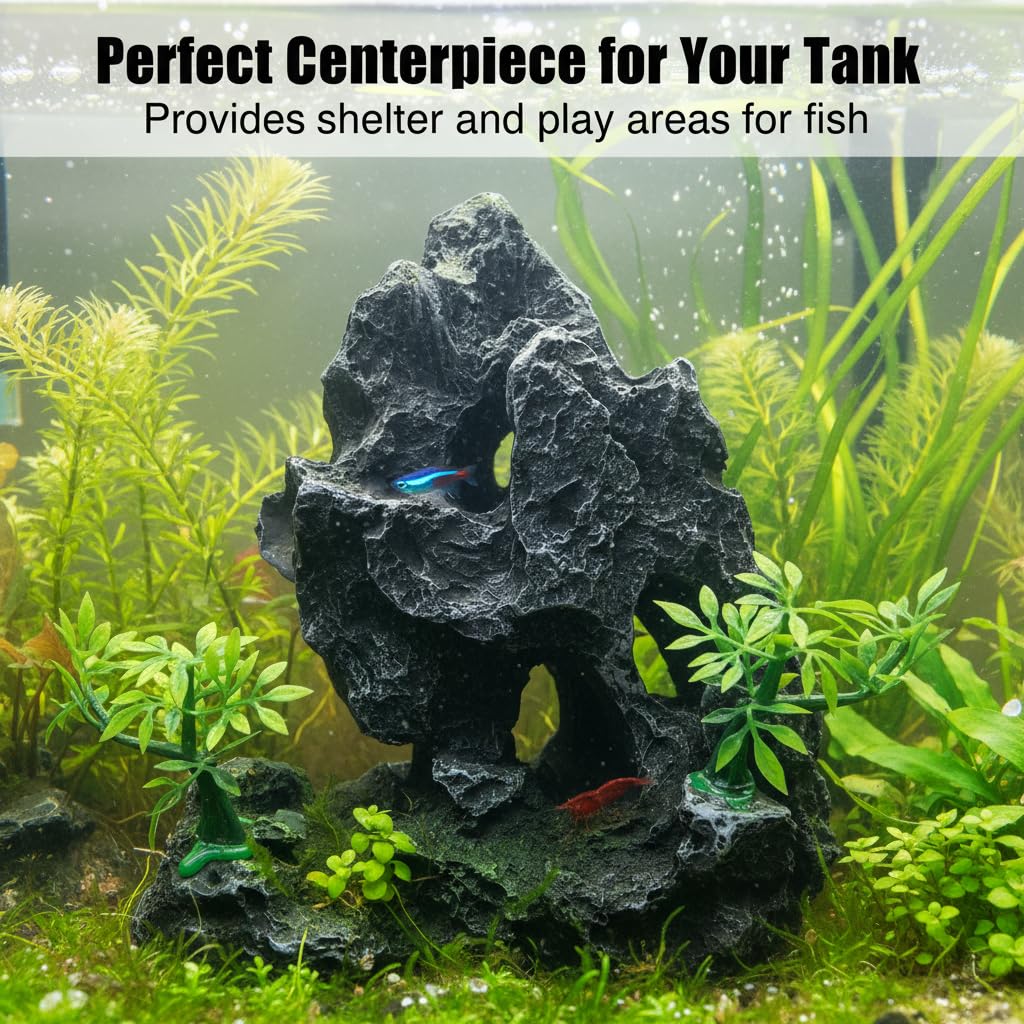 J-star Large Aquarium Rock Mountain Decor – Realistic Resin Landscape Ornament for Fish Tanks – Enhances Underwater Scenery, Easy to Clean, Safe for Fish