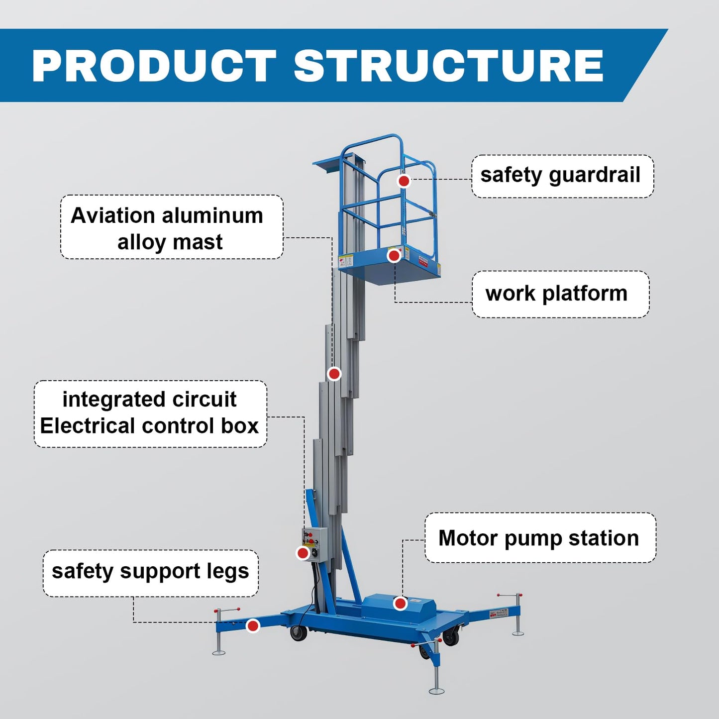 Electric Hydraulic Man Lift Aluminum Alloy Mobile Scaffolding Platform, 26.5ft Max Lifting Height, 275lbs/125kg Rated Load for Warehouse, Construction & Maintenance (Single Support, 26.5ft/8m)