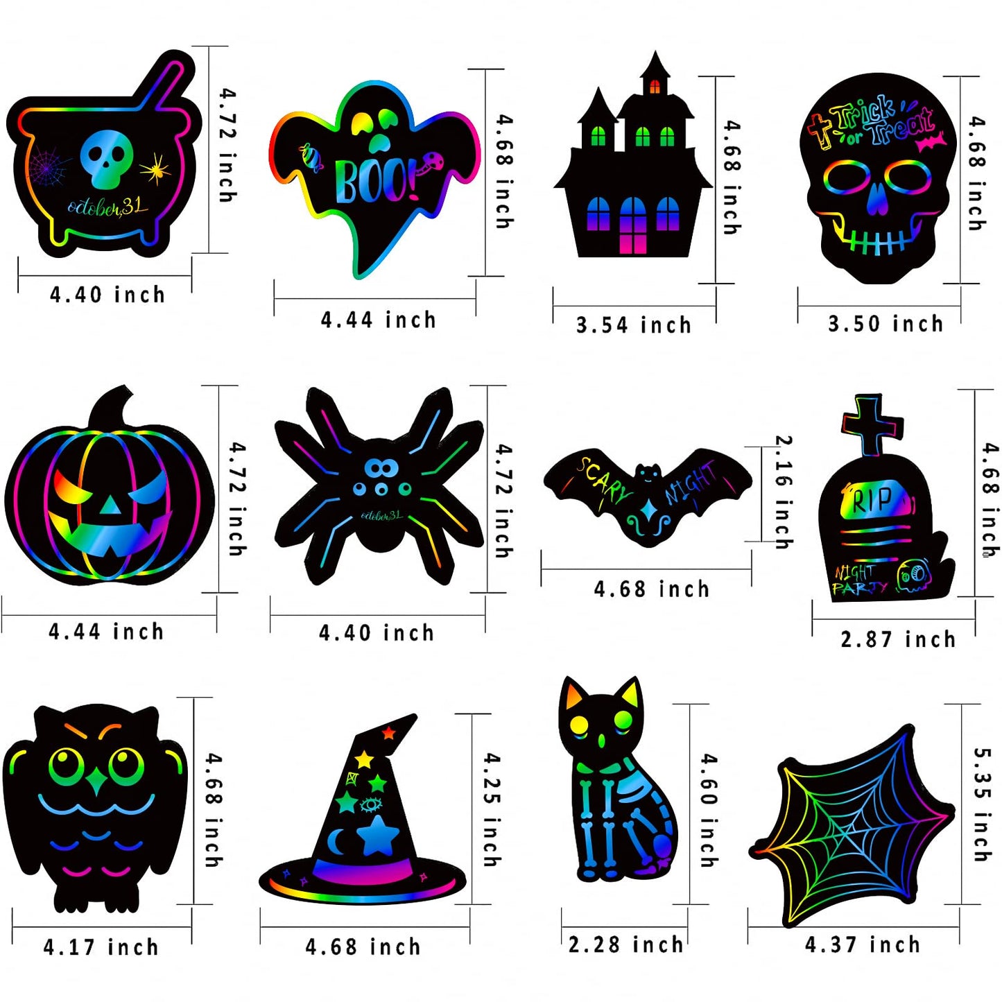 MGparty Scratch Paper Art for Kids - 96 Pcs Halloween Magic Rainbow Scratch Paper Off Cards Set for Kids Crafts Arts Supplies Halloween Party Games Ornaments Birthday Gift
