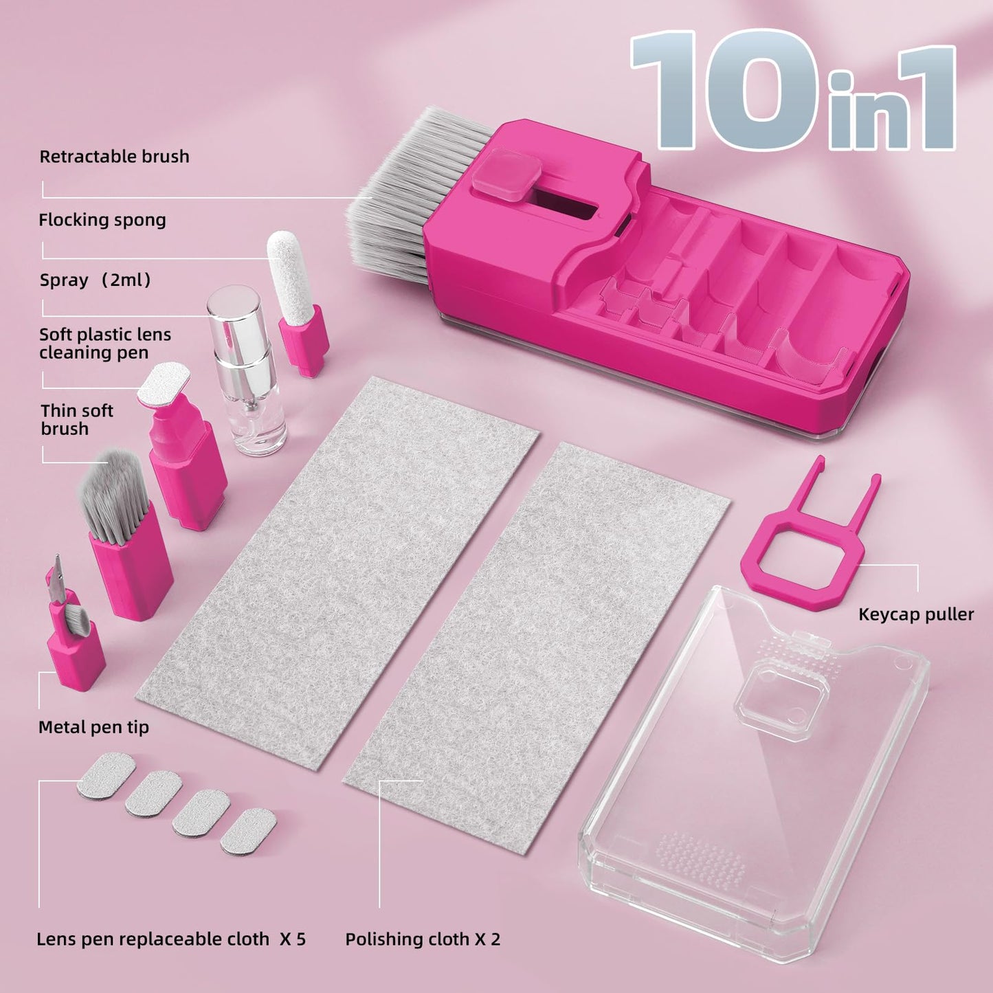 Ordilend Keyboard Cleaner Laptop Cleaning Kit, Car Accessories for Women Interior, Desk Accessories Office Supplies for Women, Patented Camera Cleaning Kits, HotPink