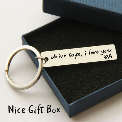 Key Chain Drive Safe I Love You Engraved Initial Personalized Gift for Husband Boyfriend Keychain Gift Car Accessories – Valentine’s Day Gift for Him Her Couples Romantic Love Keepsake (A)