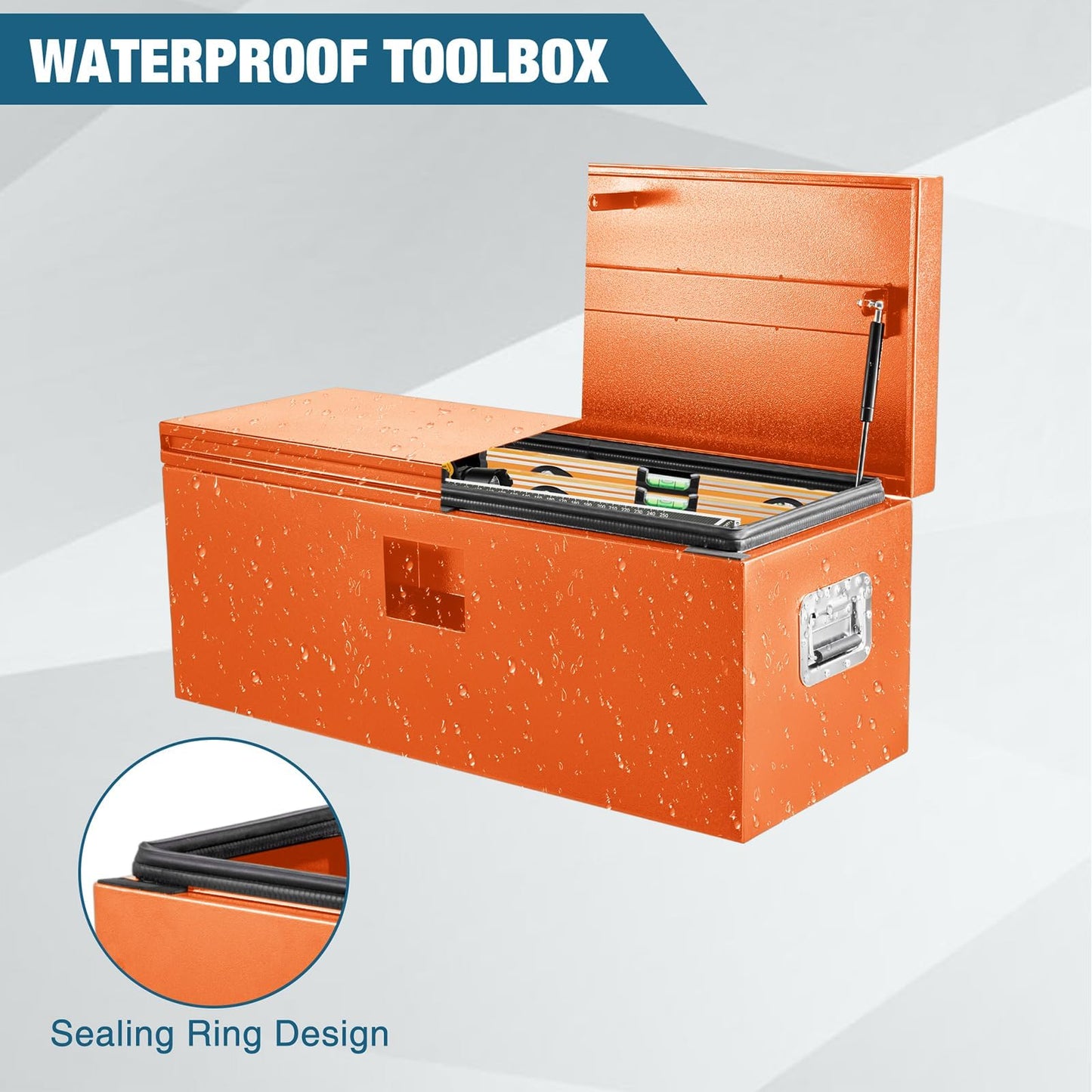 OUTLANE 15"X15"X24" Heavy Duty Steel Truck Bed Tool Box, Lockable Weatherproof Storage Organizer for Pickup, RV, Utility Trailer, Trailer Tongue & Jobsite, Powder-Coated Chest - Orange