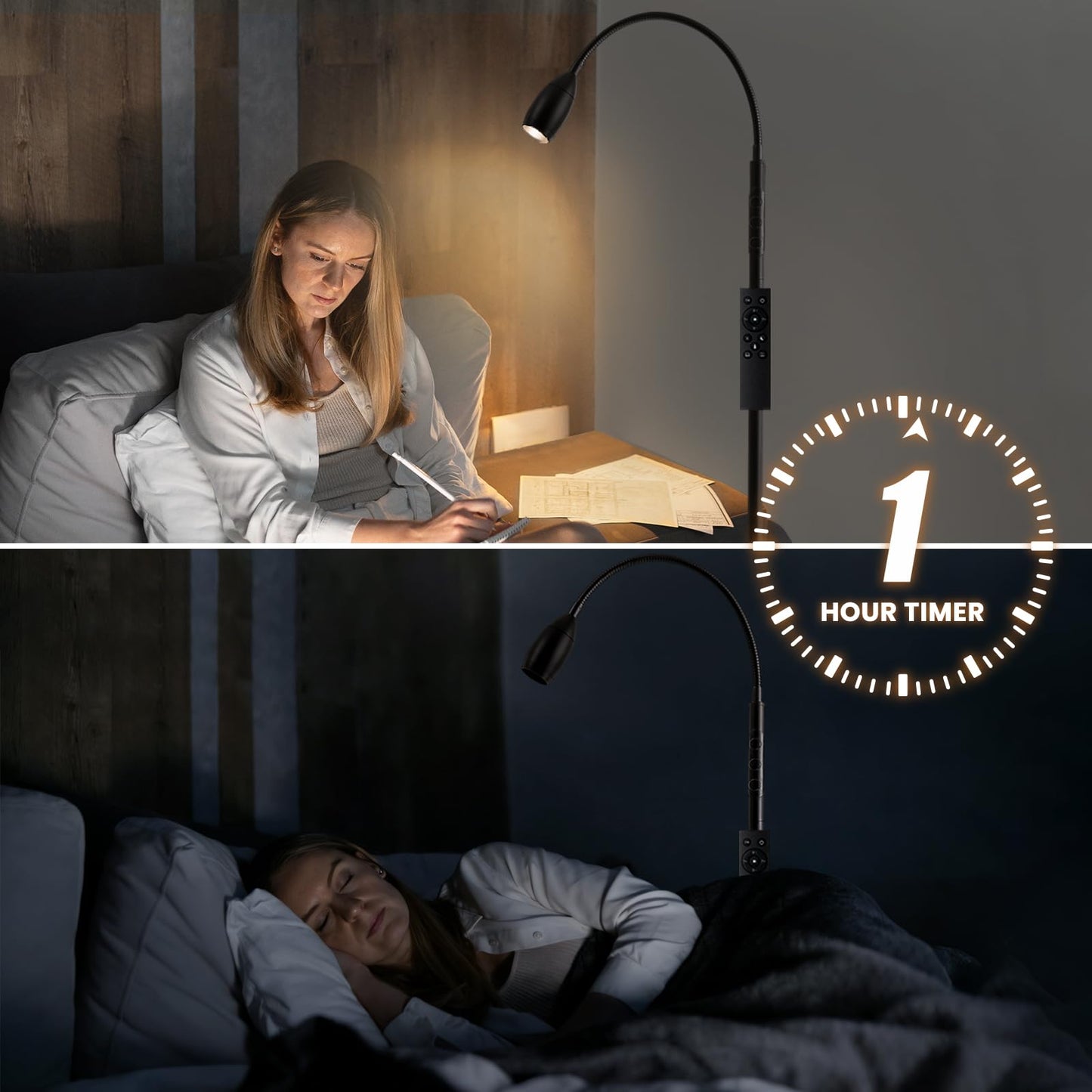 Radiovix Reading Floor Lamp, Dimmable LED Floor Lamp with Remote, Standing Lamp with Flexible Gooseneck, Zoomable Spotlight, Reading Light, Task Crafting Tall Lamps for Living Room Office Bedroom