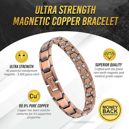 MagnetRX® Pure Copper Magnetic Bracelet - Magnetic Copper Bracelets for Men - Adjustable Length with Sizing Tool (Leo Style)