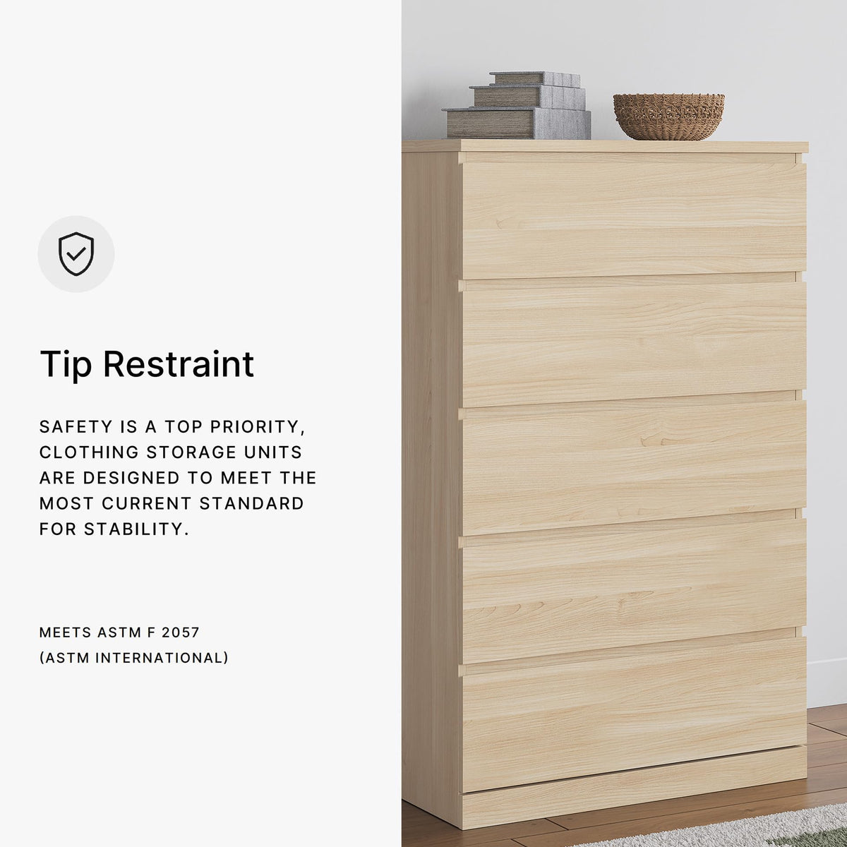 Signature Design by Ashley Onita Contemporary 5-Drawer Chest with Ash Finish, Light Brown