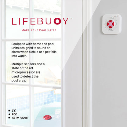 Lifebuoy Pool Alarm System - Pool Motion Sensor - Smart Pool Alarm That is Application Controlled. Powerful Sirens Blare at Poolside and Indoors