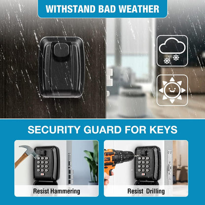 BKNOOU Key Lock Box Wall Mount with Code, Key Lock Box for Outside, Waterproof Key Safe Extra Large Lockbox for Keys Outdoor, 12-Digit Combination Key Storage Box Spare Hider for Home Garage