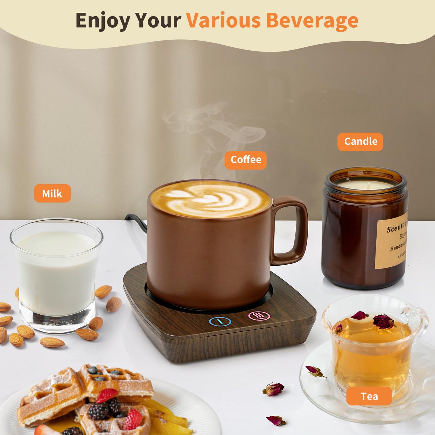 VOBAGA Coffee Mug Warmer & Mug Set, Coffee Cup Warmer with Auto Shut Off & 3 Temperature Settings for Desk Home Office, Coffee Warmer for Cocoa Milk Candles, Christmas Birthday Gifts for Women and Men