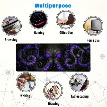 Octopus Gaming Mouse Pad, Black Purple Eye Monster Large Gaming Mouse Mat with Stitched Edges,Non-Slip Waterproof Rubber Base Mous Mat, XXL Extended Mouse Protector for Home Office, 31.5”x11.8”