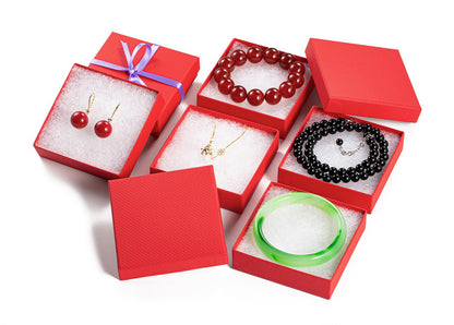 Magicool 20 Pack 3.5x3.5x1 Inch Red Cardboard Jewelry Boxes, Gift Boxes with Lids and Cotton, Perfect for DIY, Wedding, Engagement, Mother's Day, Birthday