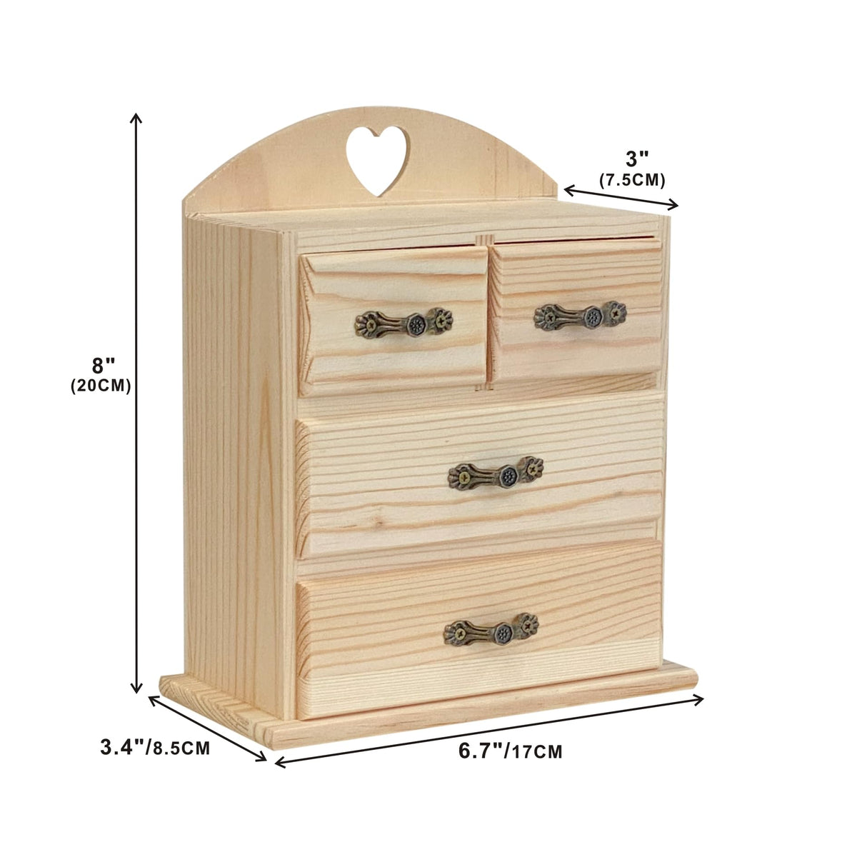 Pack of 2 Unfinished Wood box with Mini Drawers for Jewellery,Small Wooden Organizer Storage Box for Crafts Hobbies DIY Project