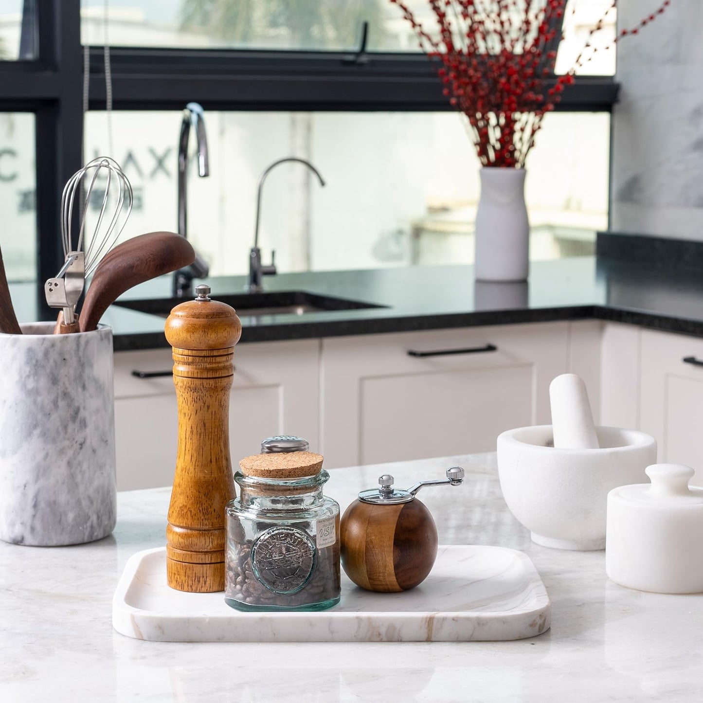 Karibiber Marble Vanity Tray, Marble Bathroom Tray Countertop, Decorative Trays for Dresser Organizer, White Stone Storage Serving Trays for Kitchen, Perfume, Jewelry Cathall Holder, Unique Veining