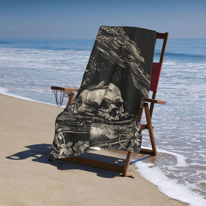 PXLNJHO Gothic Raven Skull Beach Towel, Soft Lightweight Microfiber Quick Dry Bath Towels Gifts for Bathroom, Pool, Travel, Swimming Decor 31"x51"