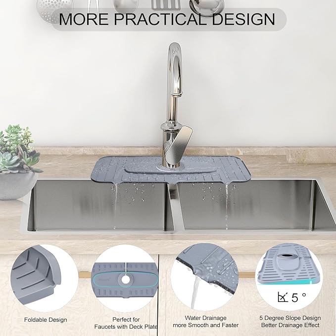 Upgraded Version Silicone Faucet Mat, Kingmall Kitchen Faucet Mat Silicone