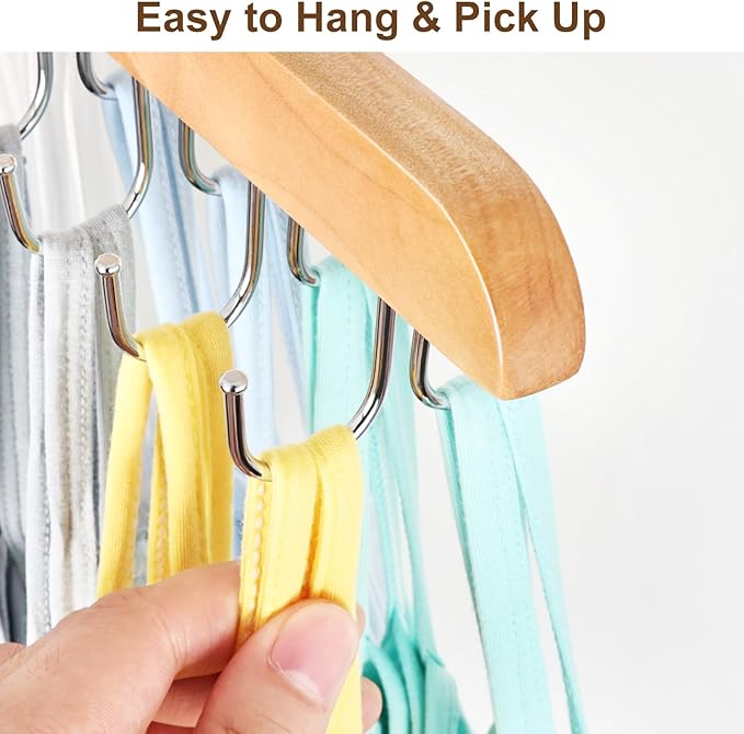 Bra Hanger for Closet, Tank Top Organizer 20 Hooks Capacity Foldable Wood Space