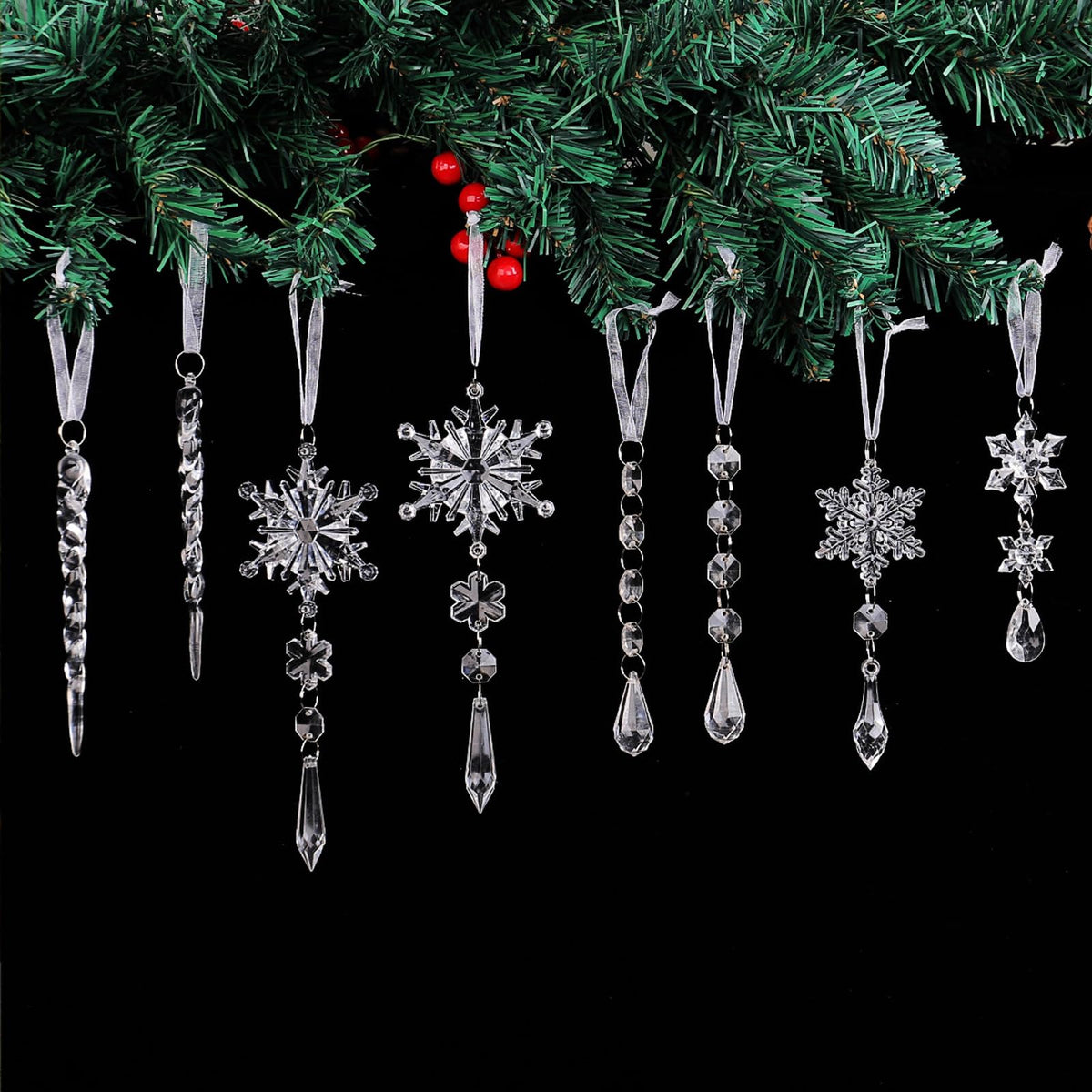 Christmas Tree Decoration Snowflake Icicle Drop Hanging Ornaments Crystal Ornaments Xmas Pendant 18pcs Winter Holiday Frozen Party Decorations Acrylic Christmas Supplies