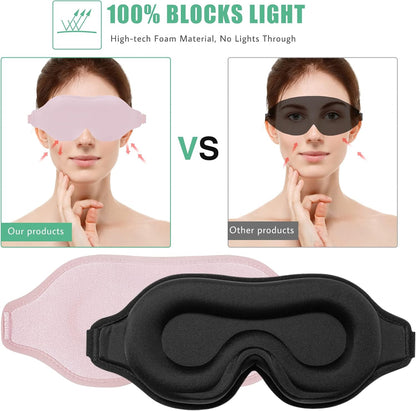 BeeVines 2 Pack 3D Contoured Sleep Mask Sleeping Eye Masks for Lash Extensions, Night Molded Mask with Adjustable Strap, 100% Block Light Eye Shade Cover for Traveling Yoga Nap