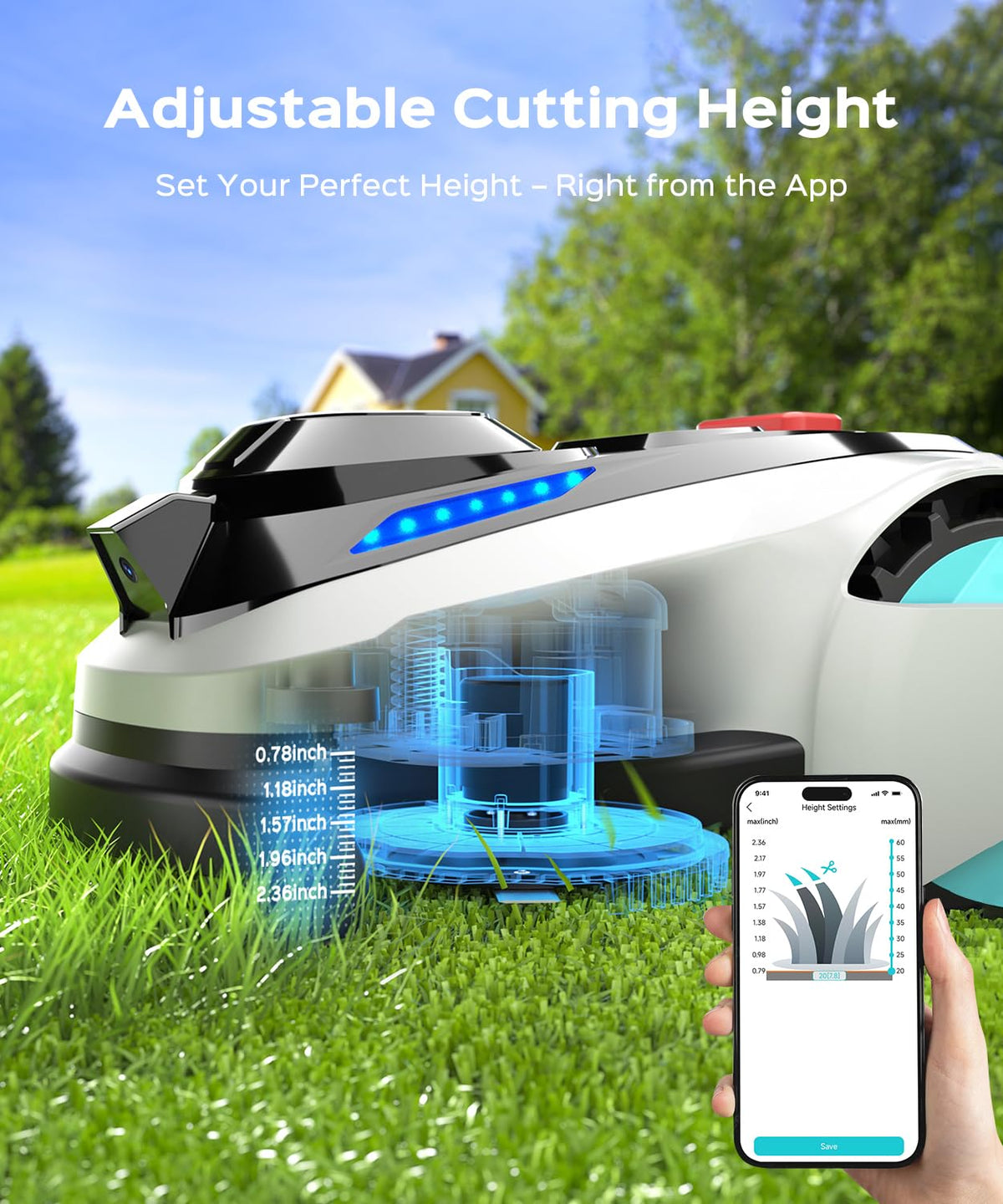 YARDCARE N1600 PRO Robot Lawn Mower, Wireless Design with RTK+Vision Navigation, 0.4 Acre Coverage, APP Smart Control Robot Lawn Mower, Multi-Zone Mowing, Curved Path, Adjustable Cutting Height