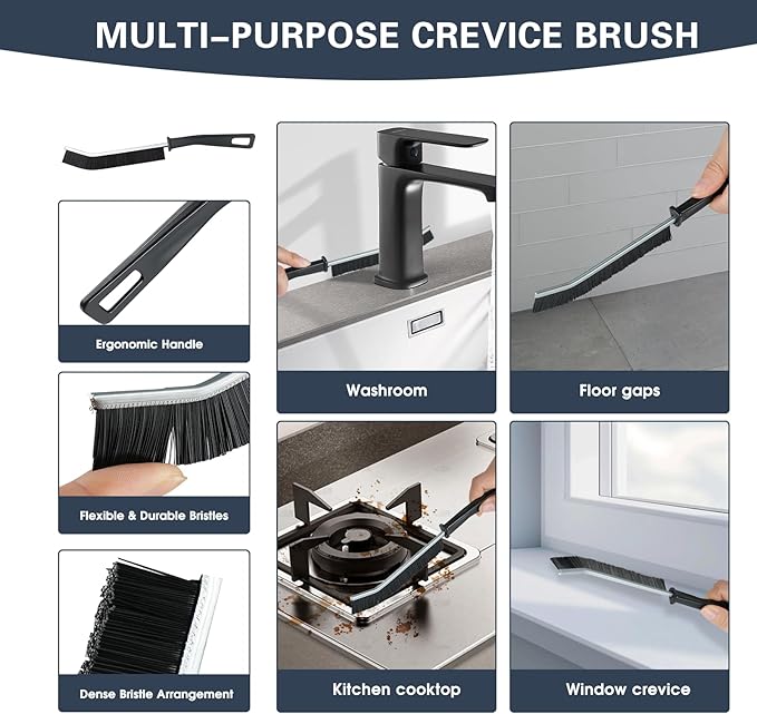 Floor Scrub Brush with Long Handle, 2 in 1 V-Shape Grout Brush with Squeegee +