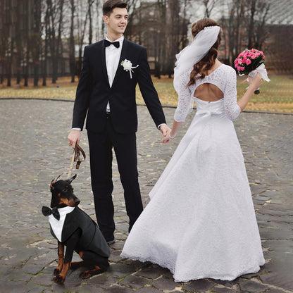Dog Tuxedo Suit, Dog Clothes Coton Wedding Party Costume Puppy Formal Outfit Festival Shirt Coat Apparel with Detachable Bow Tie Bandana(Black, L)