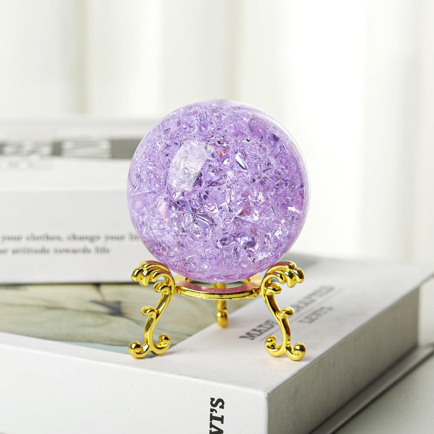 LONGWIN 60mm Ice Cracked Crystal Ball Decorative Glass Ball Home Decor Ornaments (Purple)
