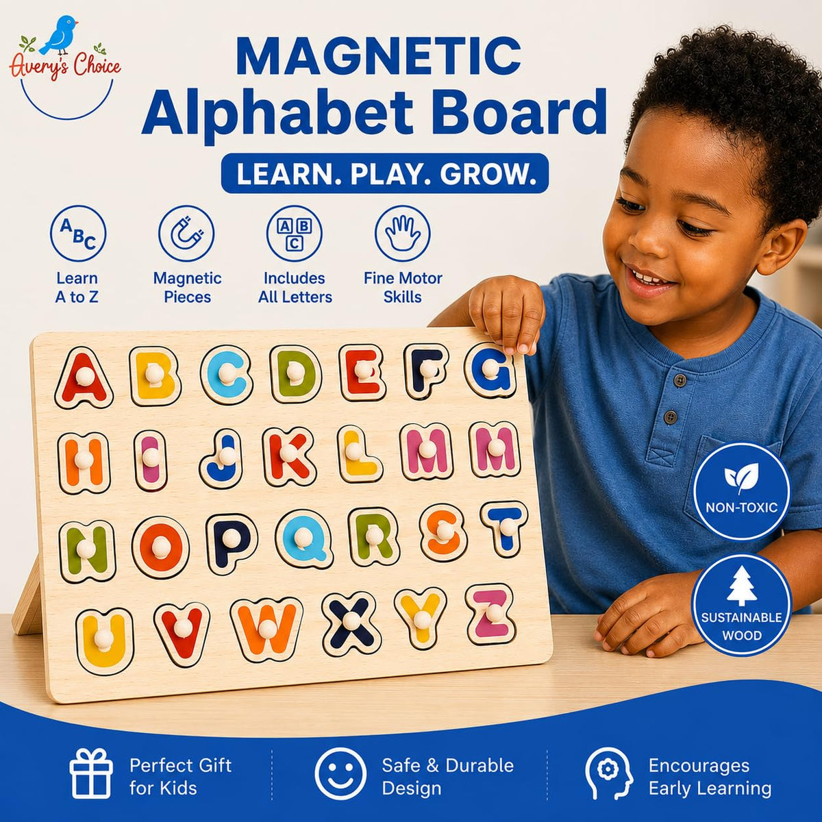 Avery's Choice Magnetic Wooden Capital Letter Board Puzzle, 30 x 22.5 cm