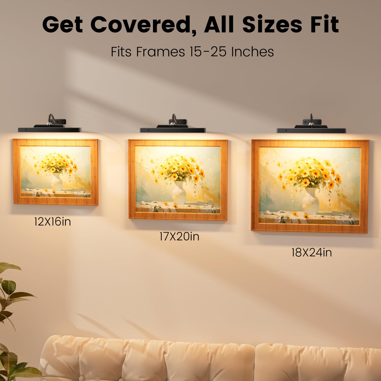 Craftersmark Wireless Picture Lights 12", 4400mAh Battery Powered Cordless Wall Lights, 2Pack Dimmable Remote Timer for Painting Artwork Living Room (Black)