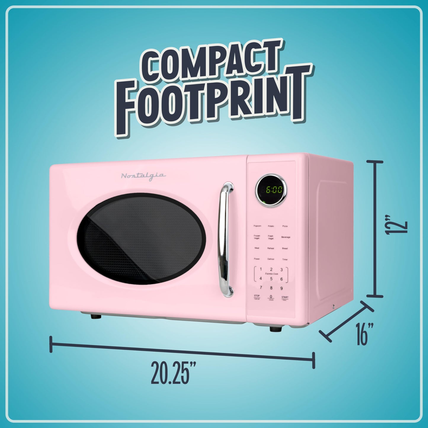 Nostalgia Retro Microwave Oven - 0.7 Cu Ft, 700-Watt Countertop Size with Glass Turntable, Child Safety Lock, 8 Auto-Cook Programs, Digital Clock - Aqua