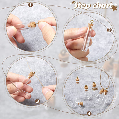 Geiserailie 50 Pieces Small Tiny Glass Spell Jars Bottle with Cork Stopper Witchy Gifts Witchcraft Supplies Wishing Bottles with Eye Screws Funnel Rope for DIY Crafts(Transparent,Style A)