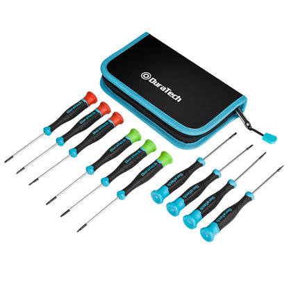 DURATECH Precision Screwdriver Set, 10 PCS Magnetic Small Screwdriver Set with Pouch, Phillips, Slotted, and Torx Star, Cr-V Steel, Mini Screw Drivers for Eyeglasses, Watches, Laptops, Phones